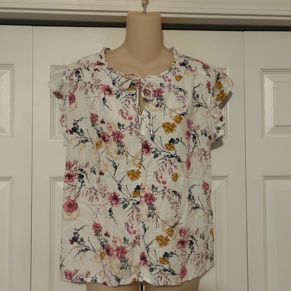 Buffalo David Bitton Floral Blouse in Pink, Yellow, and Black
